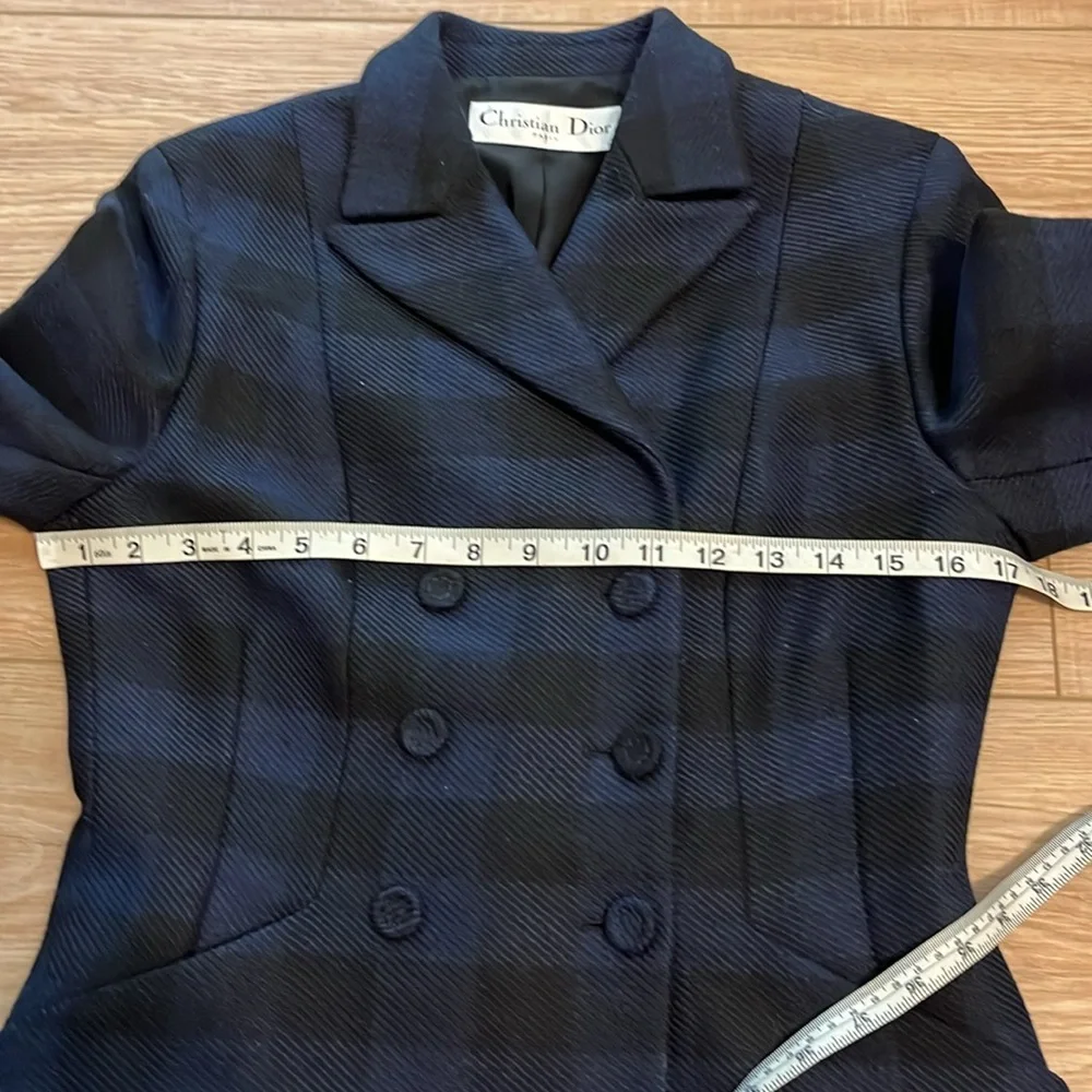 Dior black and blue plaid wool blend bar jacket